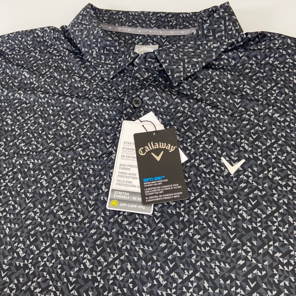 Callaway Opti Dri Mens XXL Black‎ Geometric Print Short Sleeve Golf Polo Shirt